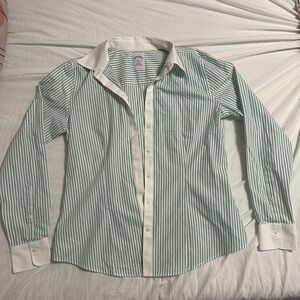 Brooks Brothers White and Green Striped Shirt